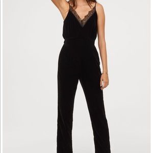H&M black velvet jumpsuit